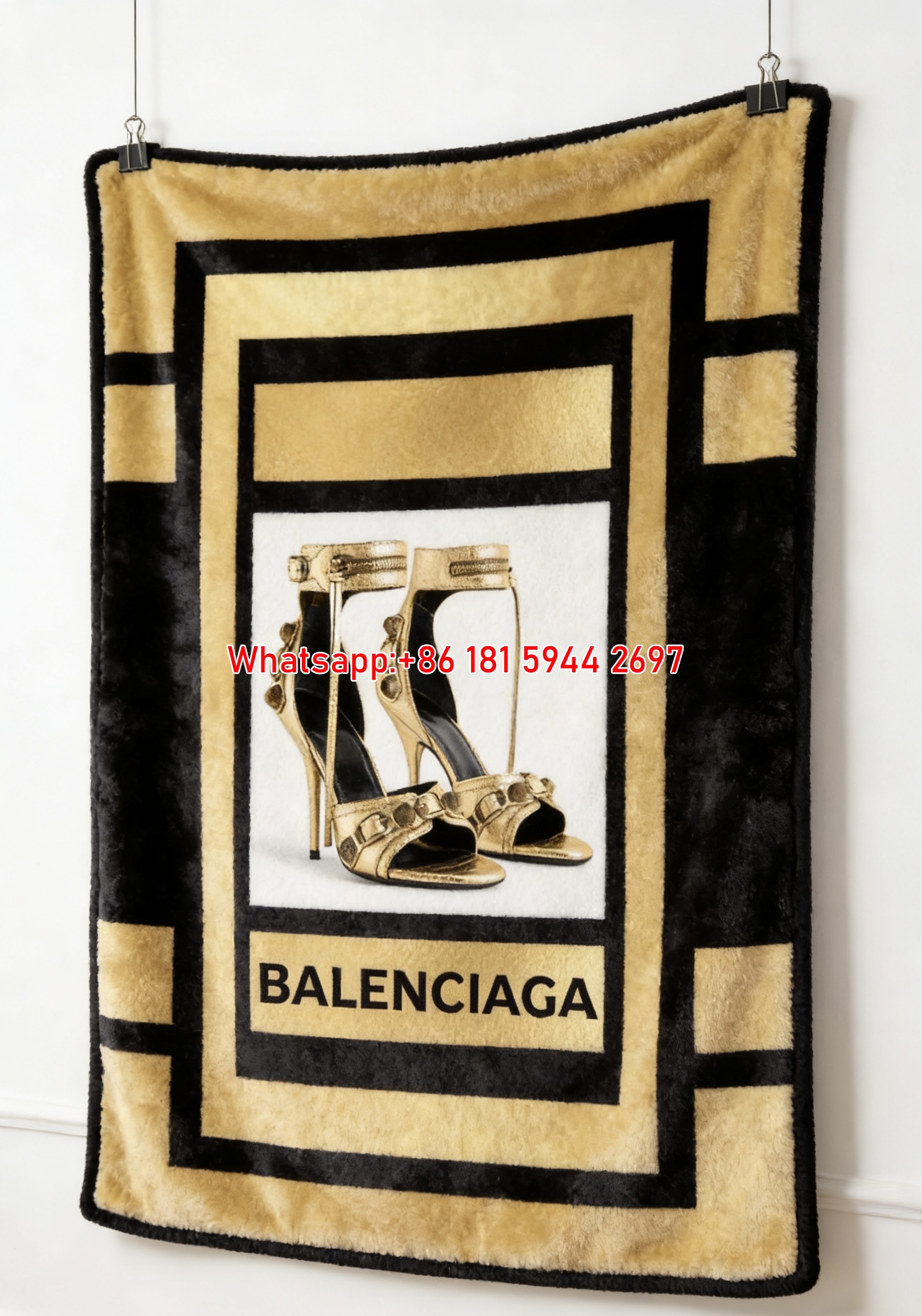 Balenciaga Gold High Heel Sandals Flannel Sofa Throw Blanket Luxury Brand Cover BA020